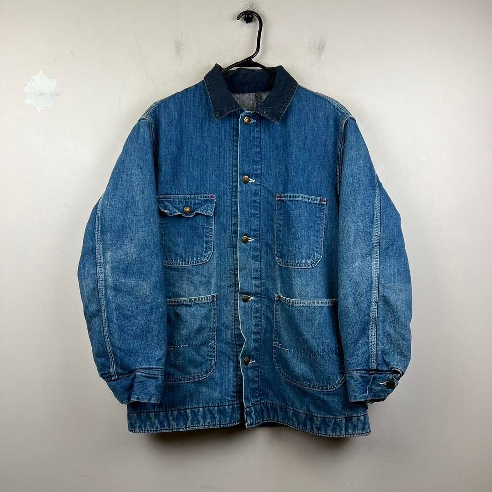 Vintage Sears Denim Jacket Chore Work Hercules Blanket Wool Lined Size L